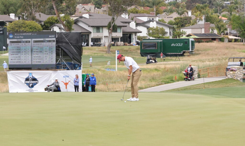 Stanford's Michael Thorbjornsen finishes his last hole of collegiate golf at the NCAA Championship.