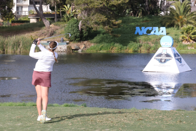 Adela Cernousek tees off hole 16.