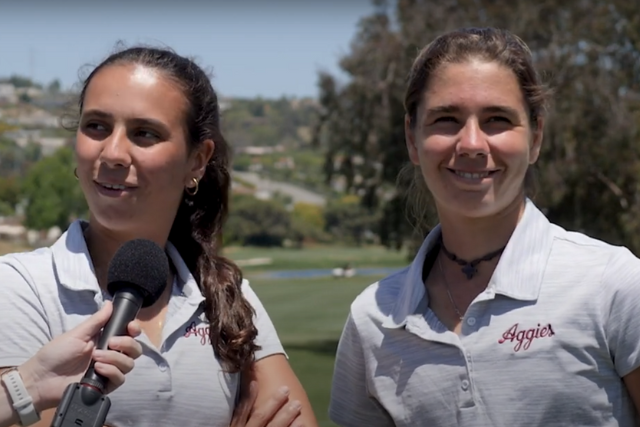 Texas A&M sisters Blanca and Cayetana Fernandez Garcia-Poggio talk with Kelly Okun.