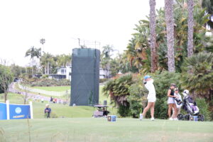 UCLA's Meghan Royal tees off at the 2024 NCAA DI Women's Golf Championship.