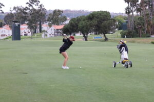 Arizona State's Paula Schulz-Hanssen hits an approach shot on hole 14 at the 2024 NCAA DI Women's Golf Championship.