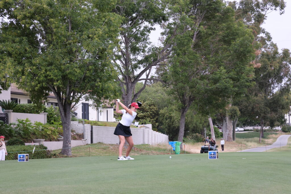 Stanford's Paula Martin Sampedro tees off Hole #2.