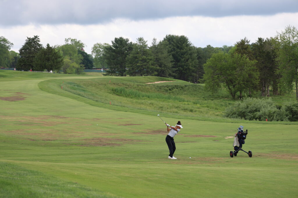 Paris Fieldings from Howard University approaches the 14th green.