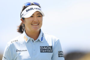 Haeran Ryu reacts on the ninth green during the first round of the Black Desert Championship 2025.