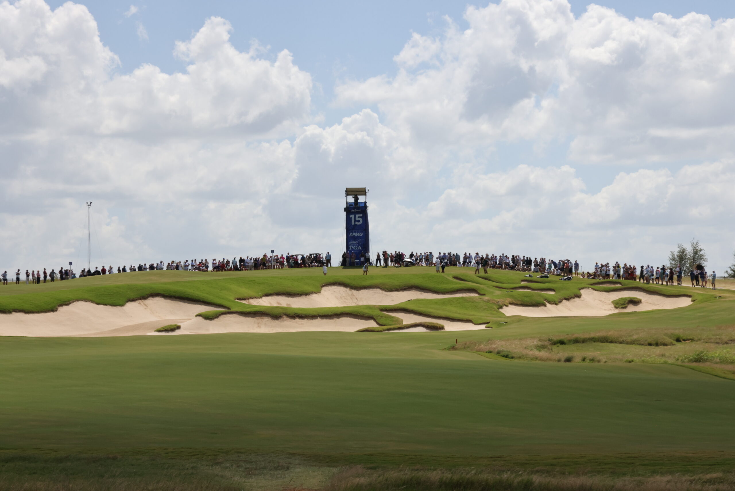 Crowds follow Nelly Korda, Lexi Thompson and Miyu Yamashita during the final round of the 2025 KPMG Women's PGA Championship.