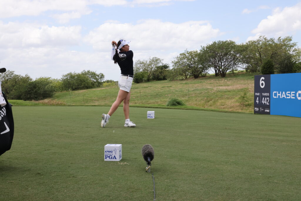 Jeeno Thitikul tees off hole 6 in the third round of the KPMG Women's PGA Championship.