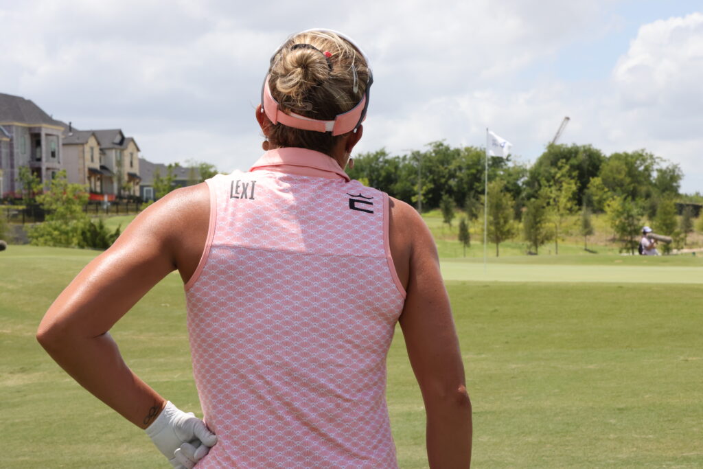 Lexi Thompson stares down a tough chip in the 4th hole during her third round of the KPMG Women's PGA Championship.