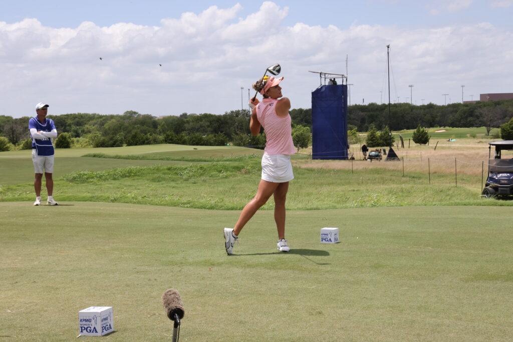 Lexi Thompson tees off hole 7 in the third round of the KPMG Women's PGA Championship.