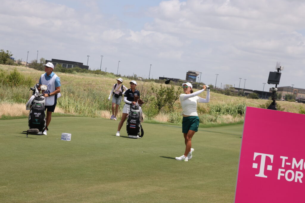 Overall leader Minjee Lee tees off hole 2 in the third round of the KPMG Women's PGA Championship.