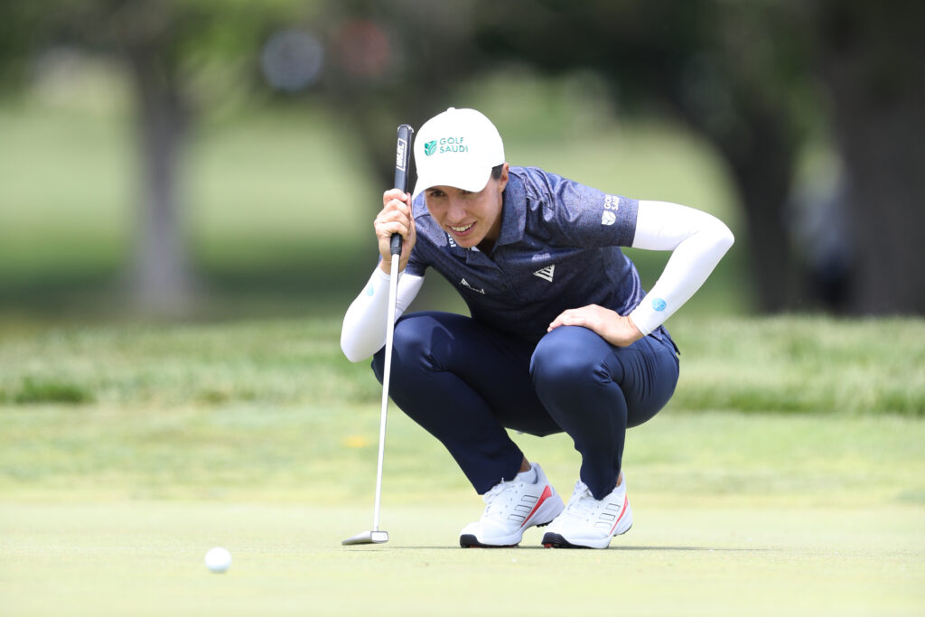 Carlota Ciganda of Spain prepares to putt on the eighth green during the second round of the Meijer LPGA Classic for Simply Give.