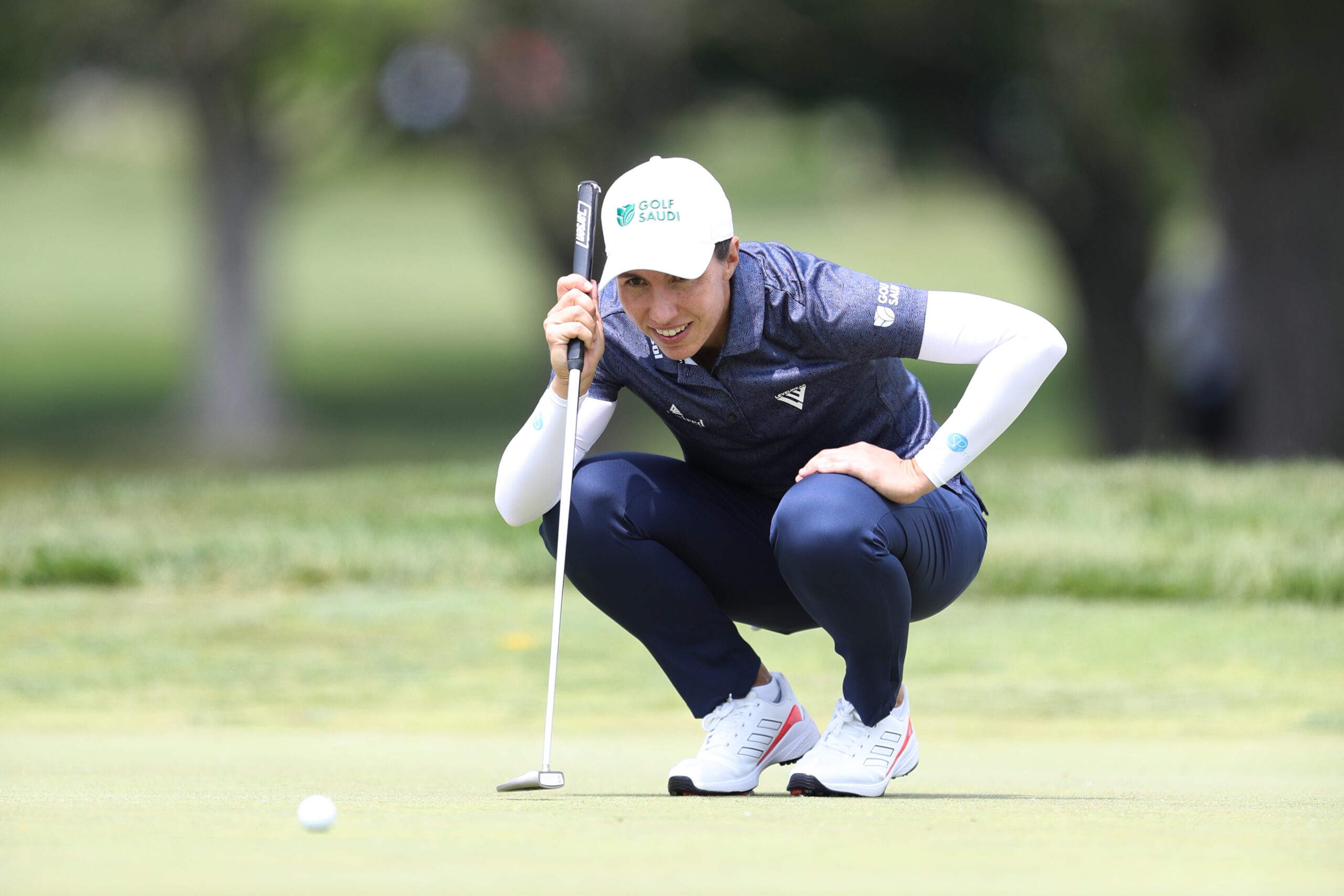 Carlota Ciganda of Spain prepares to putt on the eighth green during the second round of the Meijer LPGA Classic for Simply Give.