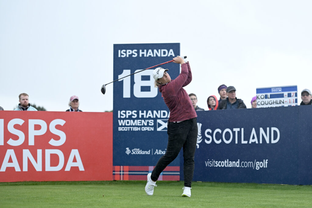 Lauren Coughlin of tees off on the 18th hole during the 2024 ISPS HANDA Women's Scottish Open.