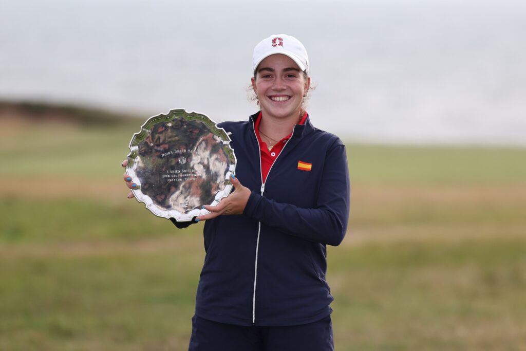 Paula Martin Sampedro of Spain, the Leading Amateur, poses with the Smyth Salver trophy following the final round of the AIG Women's Open.
