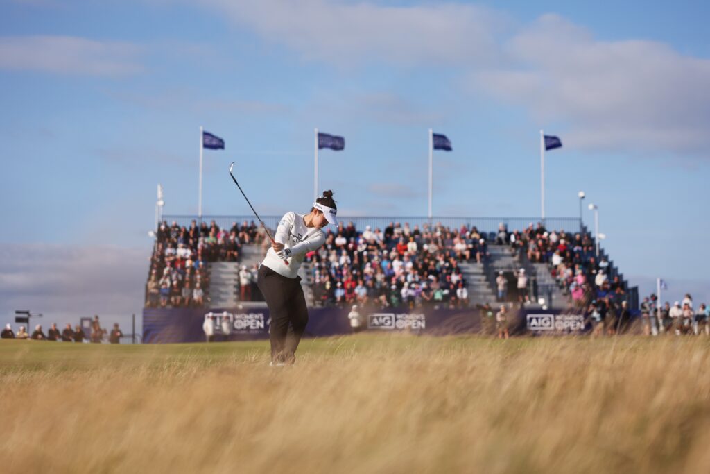 Miyu Yamashita of Japan plays a shot on the 18th hole during the third round of the AIG Women's Open.
