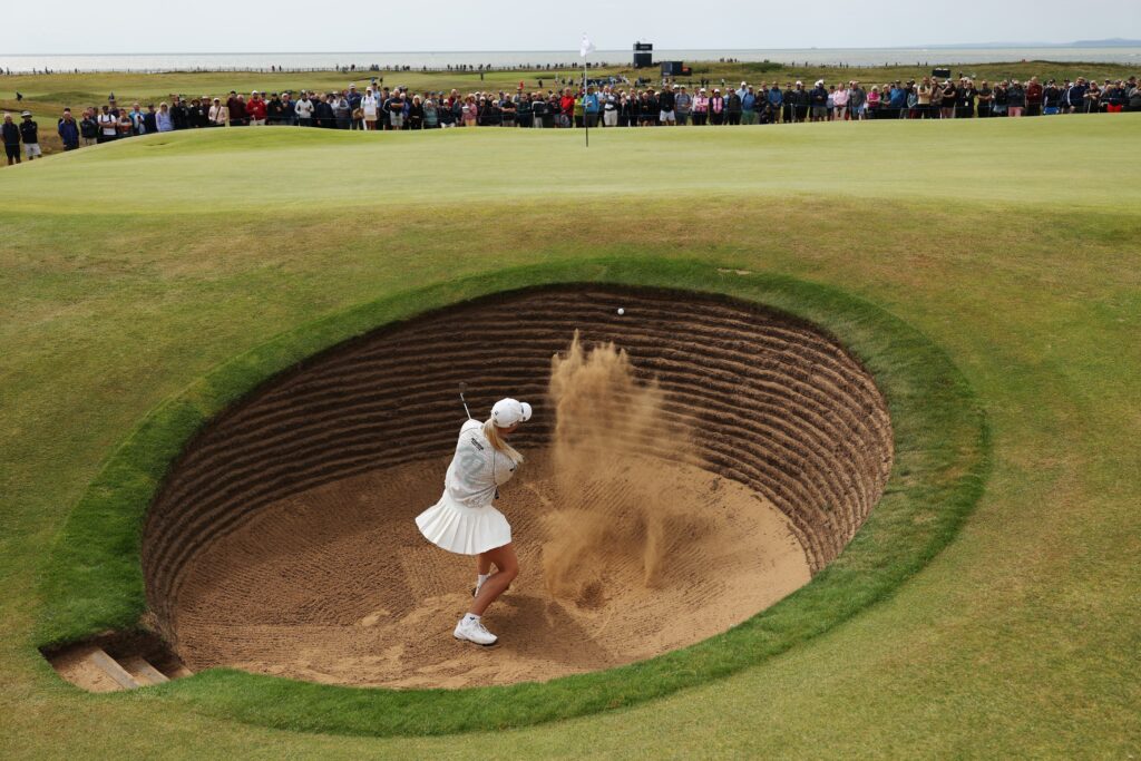 Charley Hull plays a shot from a greenside bunker on the 15th hole during the third round.