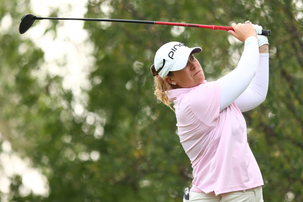 Lauren Coughlin plays her shot from the 13th tee during the second round of the 2024 CPKC Women's Open at Earl Grey Golf Club.