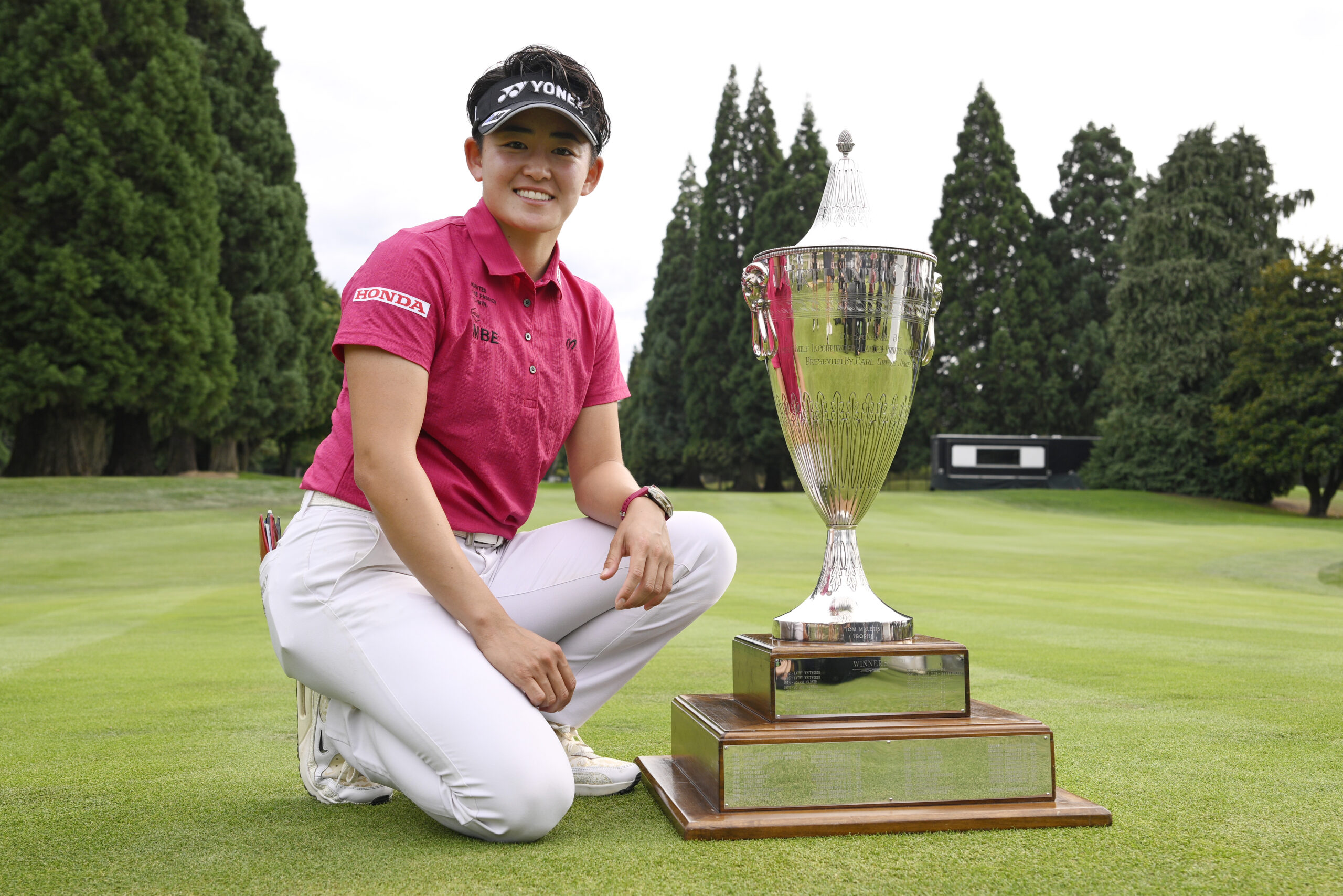 Akie Iwai poses with the trophy after winning the Standard Portland Classic.