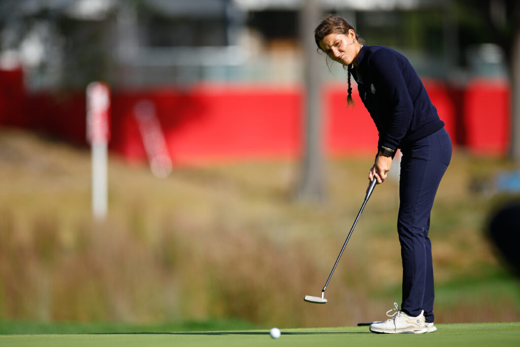 Benedicte Brent-Petersen putts on hole three at a practice round during the 2025 Junior Ryder Cup.