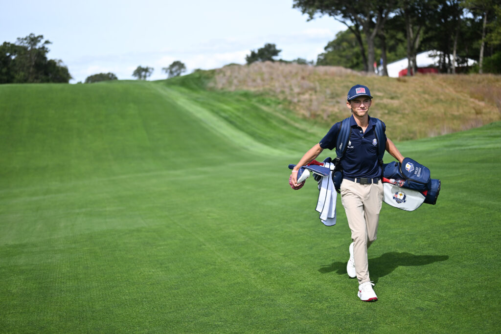 Miles Russell walks on the course at a practice round during the 2025 Junior Ryder Cup.