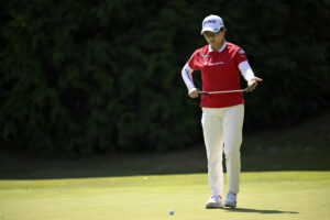 Minami Katsu of Japan prepares to putt on the 14th hole during the first round of the 2025 Walmart NW Arkansas Championship presented by P&G.