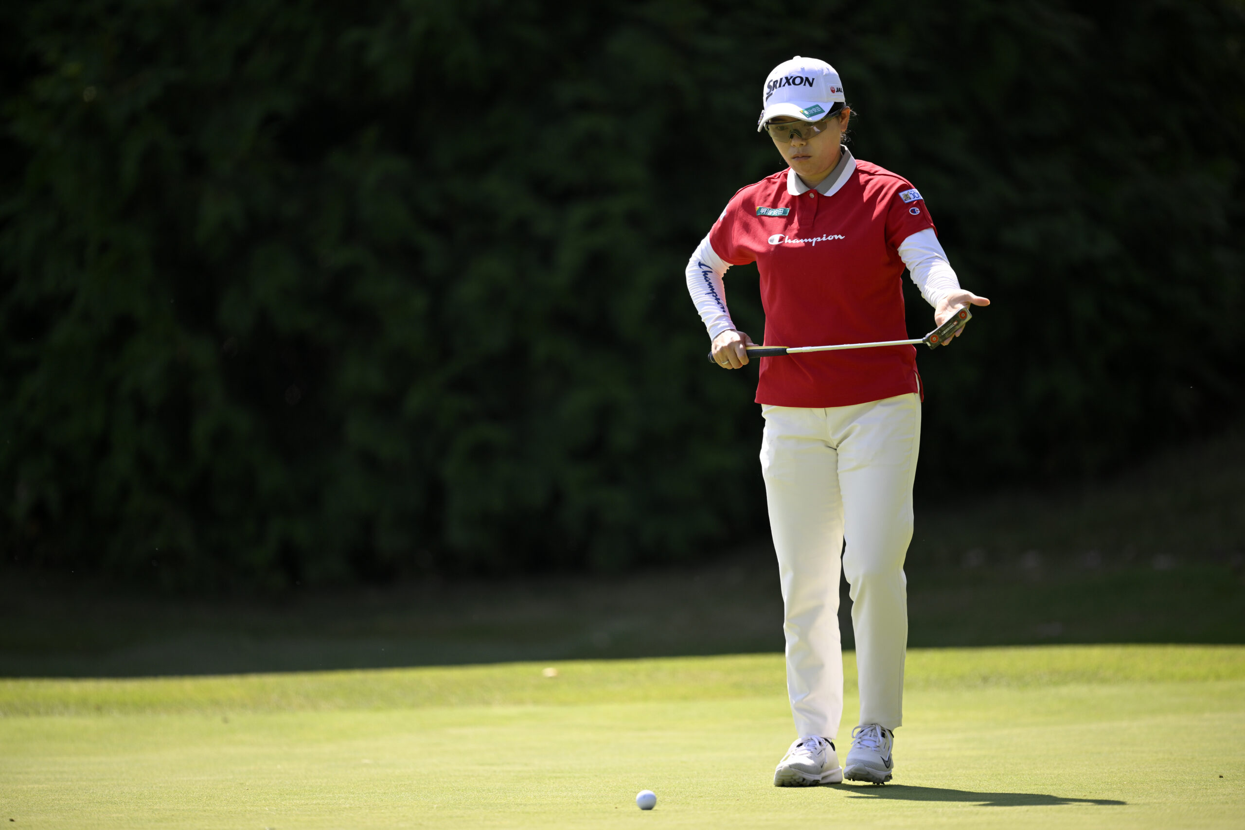 Minami Katsu of Japan prepares to putt on the 14th hole during the first round of the 2025 Walmart NW Arkansas Championship presented by P&G.