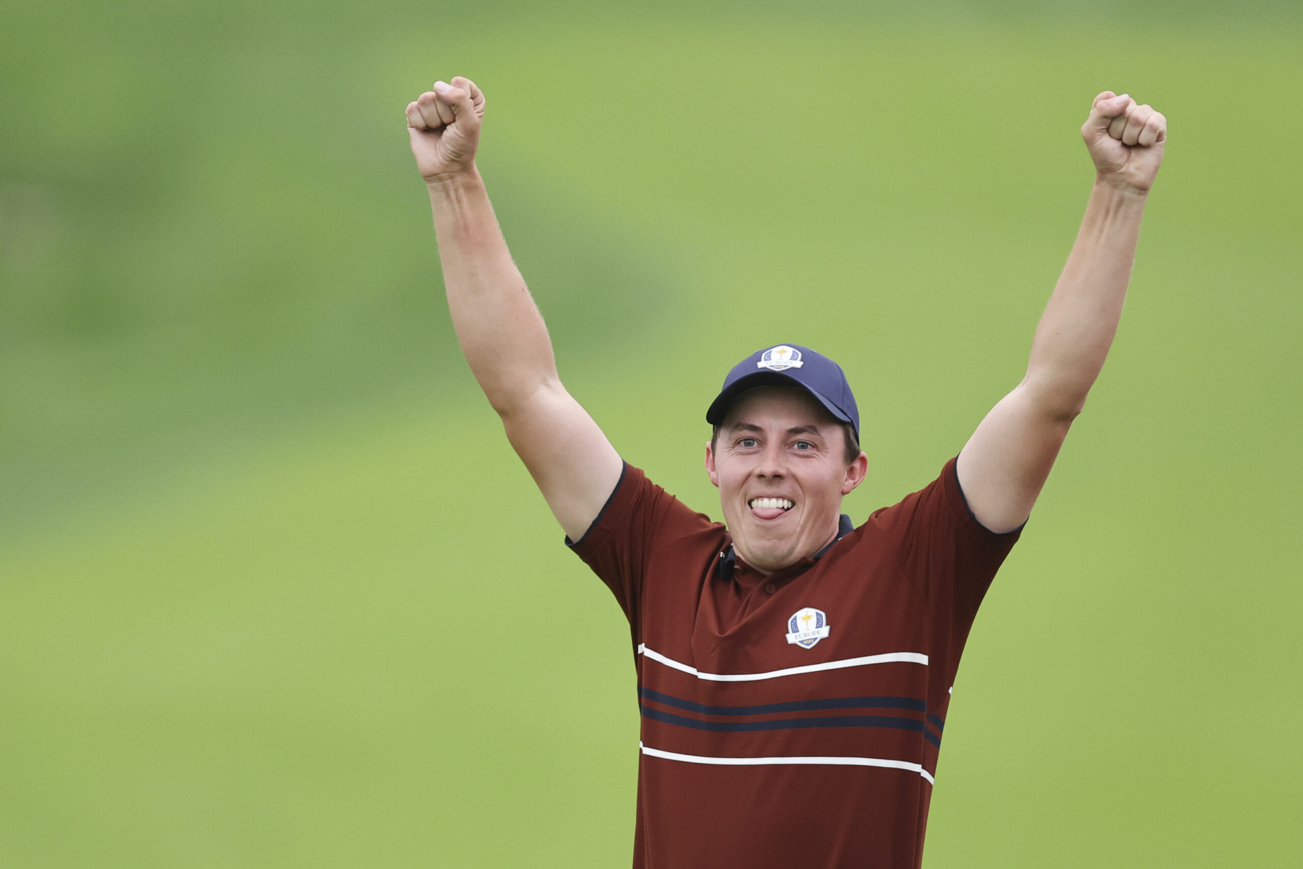 Matt Fitzpatrick reacts on the 18th hole during the 2025 Ryder Cup.