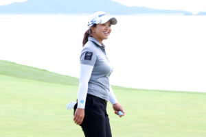 Sei Young Kim of South Korea smiles after holing out on the 18th green during the first round of the 2025 BMW Ladies Championship.