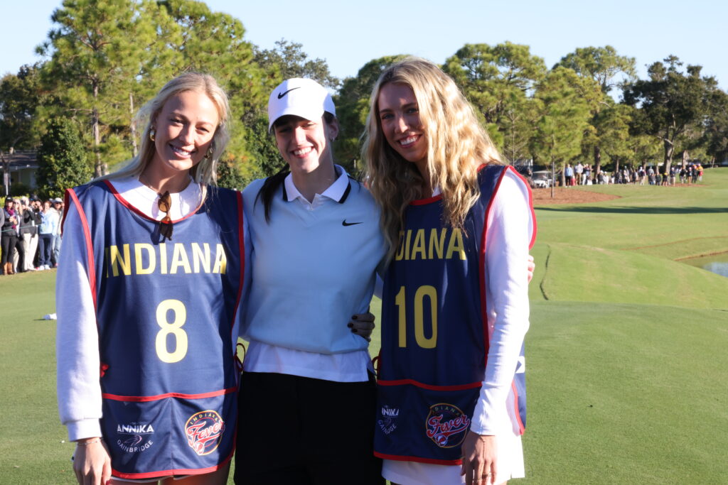 Caitlin Clark brought her Indiana Fever teammates Sophie Cunningham and Lexie Hull as her caddies for pro-am at The ANNIKA. 