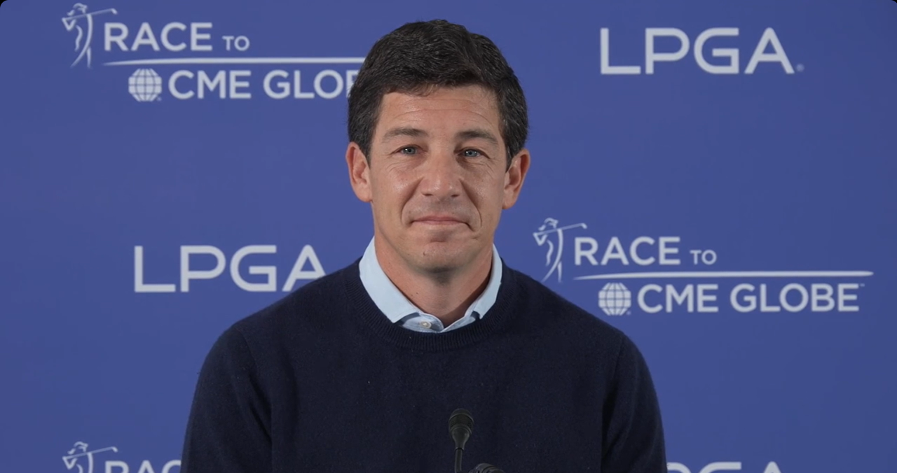 Craig Kessler addresses the media at a press conference at the 2025 CME Group Tour Championship.