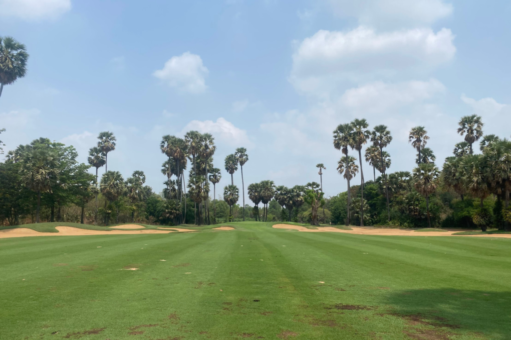 An approach shot to one of the holes at Angkor Golf Resort. 