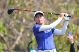 Jeeno Thitikul tees off at the 2nd hole during the third round of the 2026 Honda LPGA Thailand.