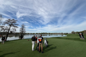 Adam Scott and group prepare to tee off hole 6 at the 2025 Arnold Palmer Invitational.