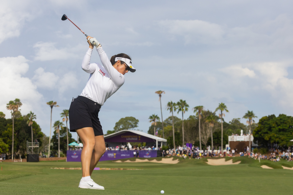 Hannah Green of Australia hits into the 18th green during the final round.