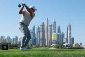 Francesco Molinari prepares to tee off at the 2026 Hainan Classic.