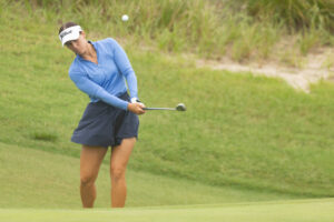 Australia's Rhianna Lewis chipping during the Australian Women's Classic practice round.