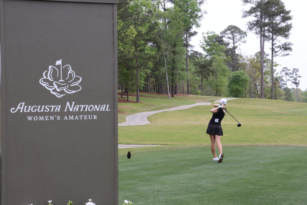 Brooke Biermann of Michigan State University tees off the 10th hole at Champions Retreat during the 2026 ANWA practice round.