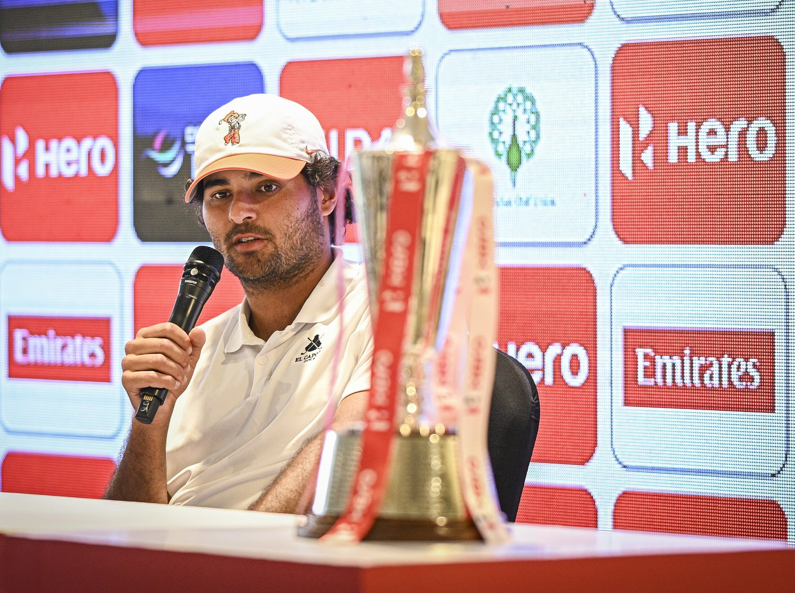 Defending champion Eugenia Chacarra speaks with the press before the 2026 Hero Indian Open.