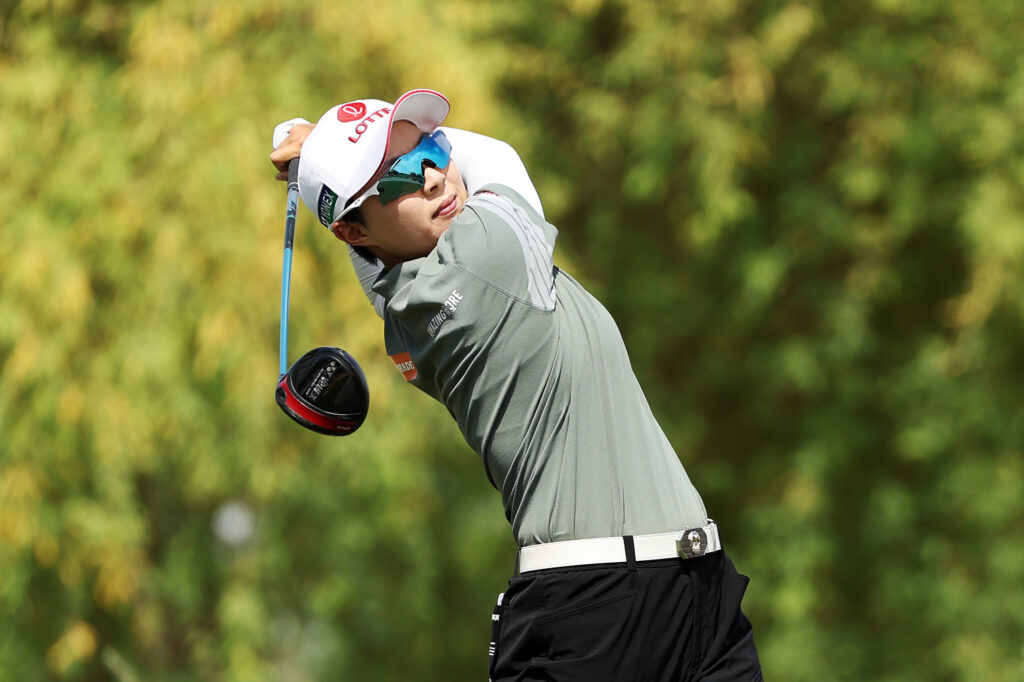 Hyo Joo Kim plays her shot from the second tee during the third round of the 2026 Ford Championship.