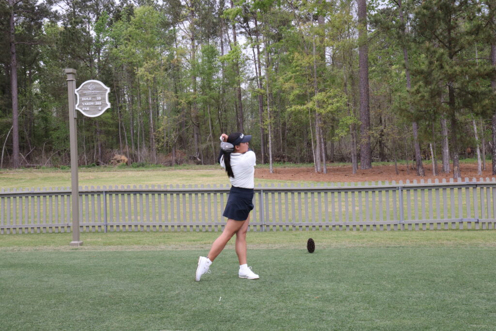 Duke's Rianne Malixi tees off the 10th hole of Champions Retreat Golf Club during the 2026 Augusta National Women's Amateur (ANWA) practice round. 
