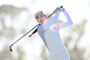 Yealimi Noh plays a shot from the 17th tee during the final round of the 2025 Founders Cup.