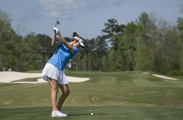 Asterisk Talley of the U.S. hits an iron on hole 7 at the 2026 ANWA. 
