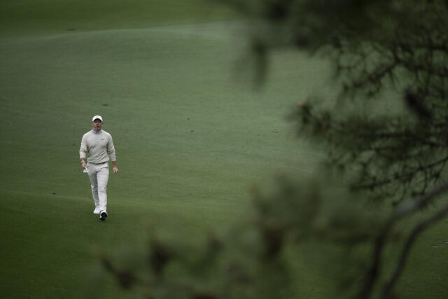 Rory McIlroy walks up the 8th hole during his practice round this week.