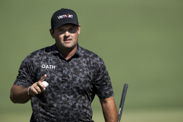 Patrick Reed reacts to his eagle on hole 2 during the first round of the 2026 Masters.