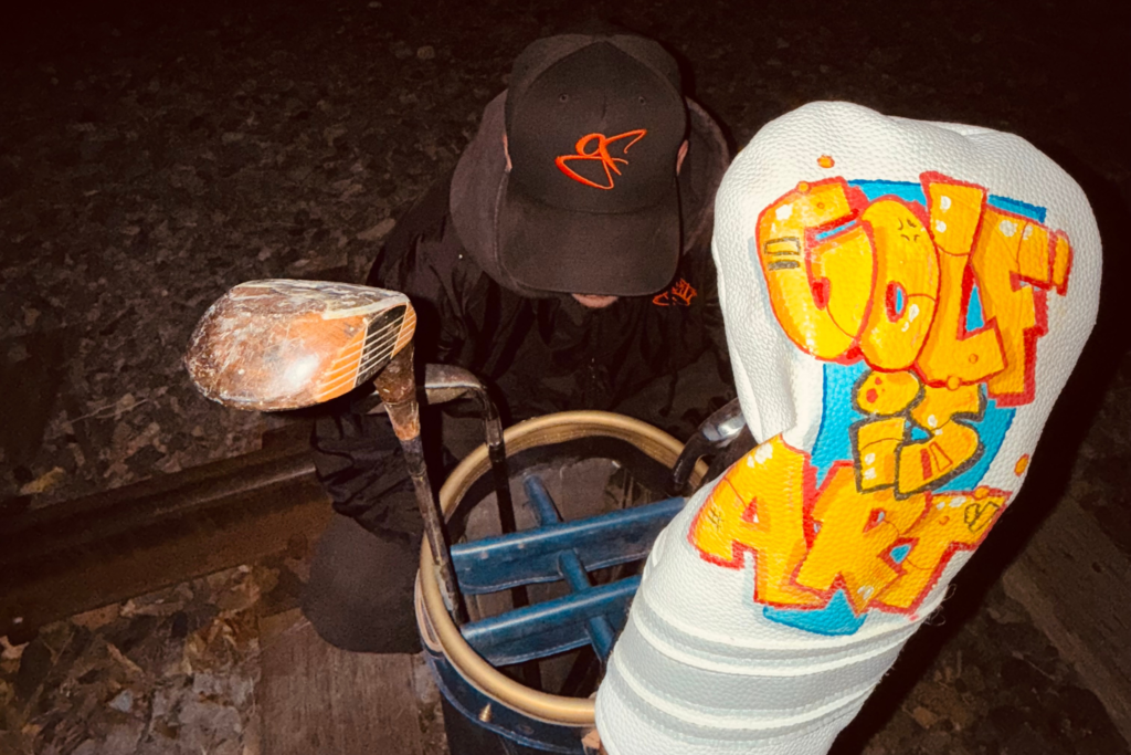 A Golfiti-designed hat and headcover. 