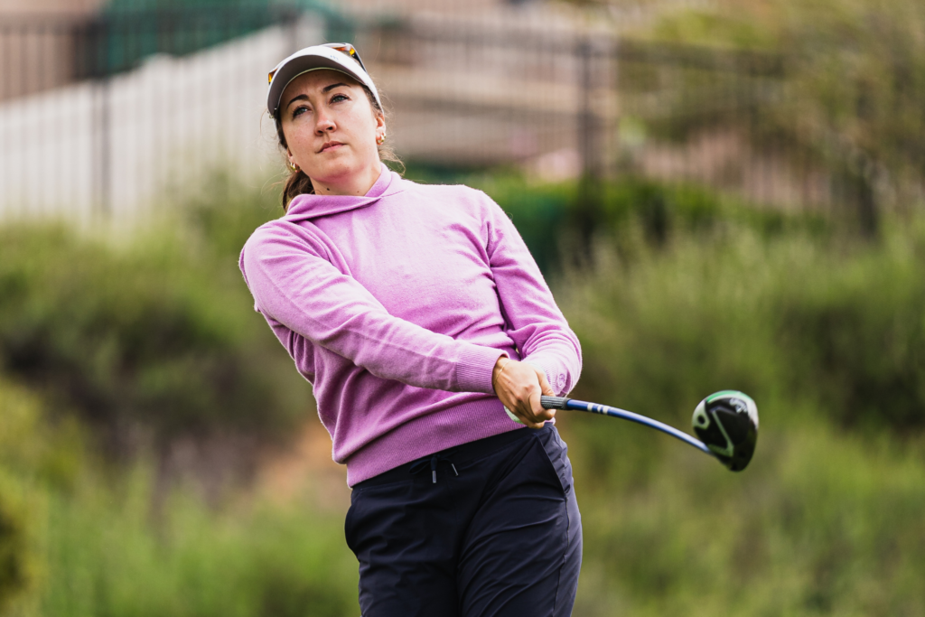 Jillian Hollis tees off during the first round of the 2025 IOA Championship.