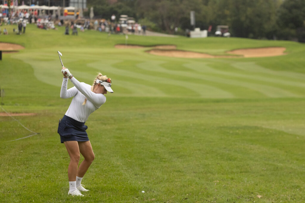 Casandra Alexander of South Africa hits into the 18th green during the final round. 