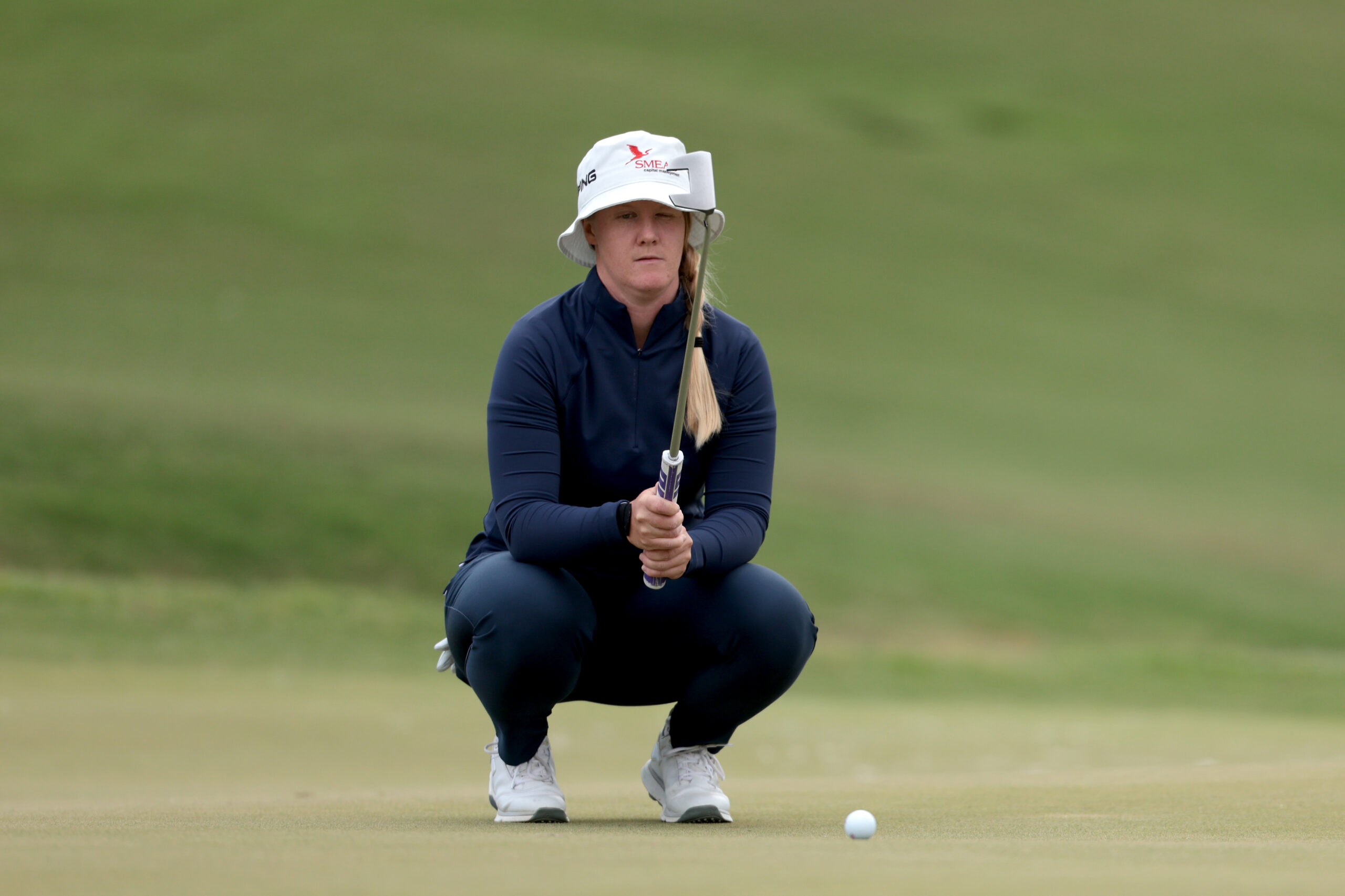 Ingrid Lindblad lines up a putt on the 17th green during the 2025 JM Eagle LA Championship.