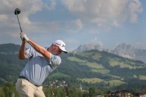 Sepp Straka tees off in his practice round at the 2026 Austrian Alpine Open.