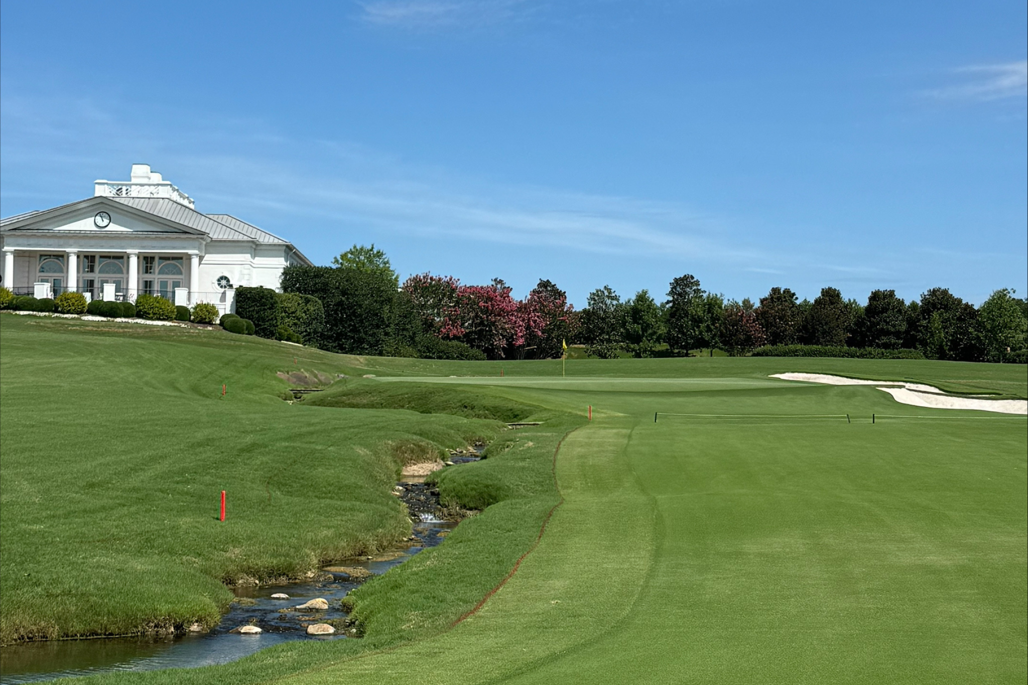 The 18th hole at Quail Hollow Club, in prime condition for the Truist Championship.