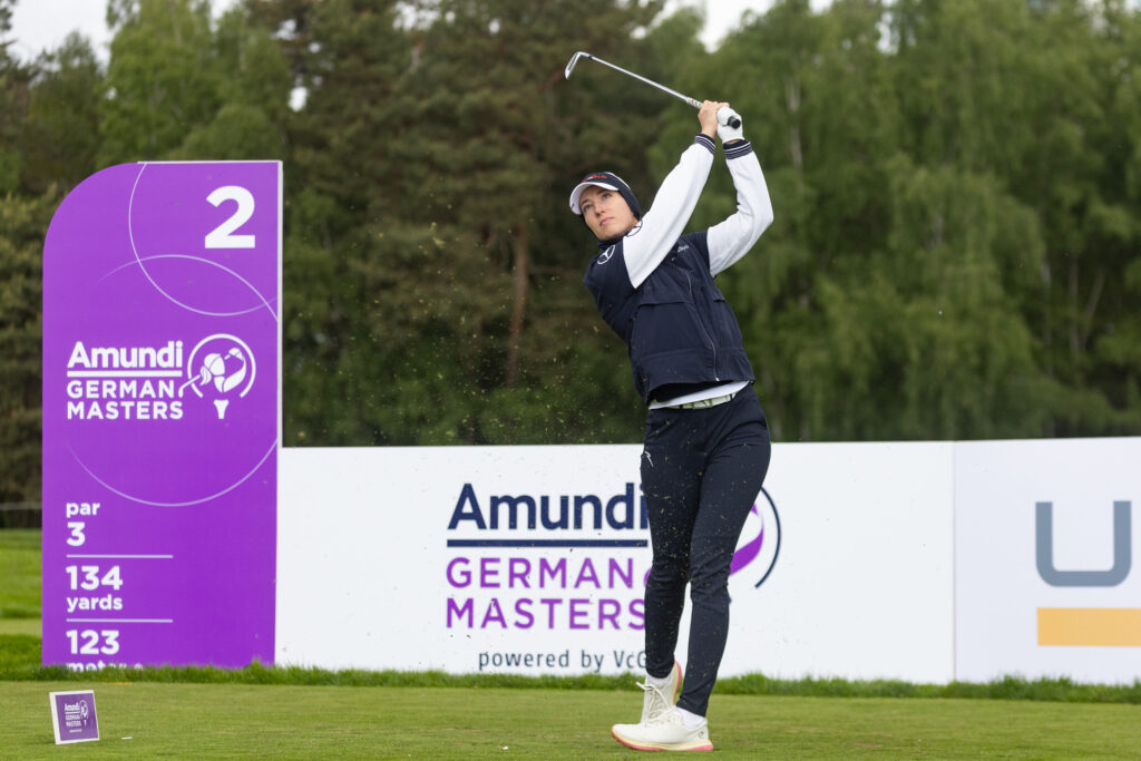 Alexandra Forsterling teeing off the second hole during the pro-am.